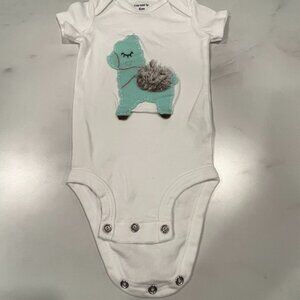 Carter's Stretchy Bodysuit Baby Girls 6 Month White Llama appliqué Pom-Pom Tail